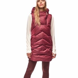 Indygena XS Stylish Sleeveless Down Burgundy Puffer Tunic with Hood
